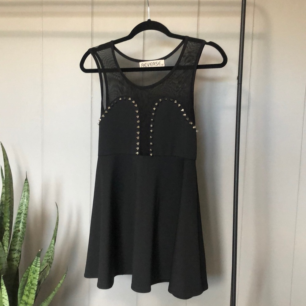 REVERSE STUDDED MESH BABYDOLL DRESS